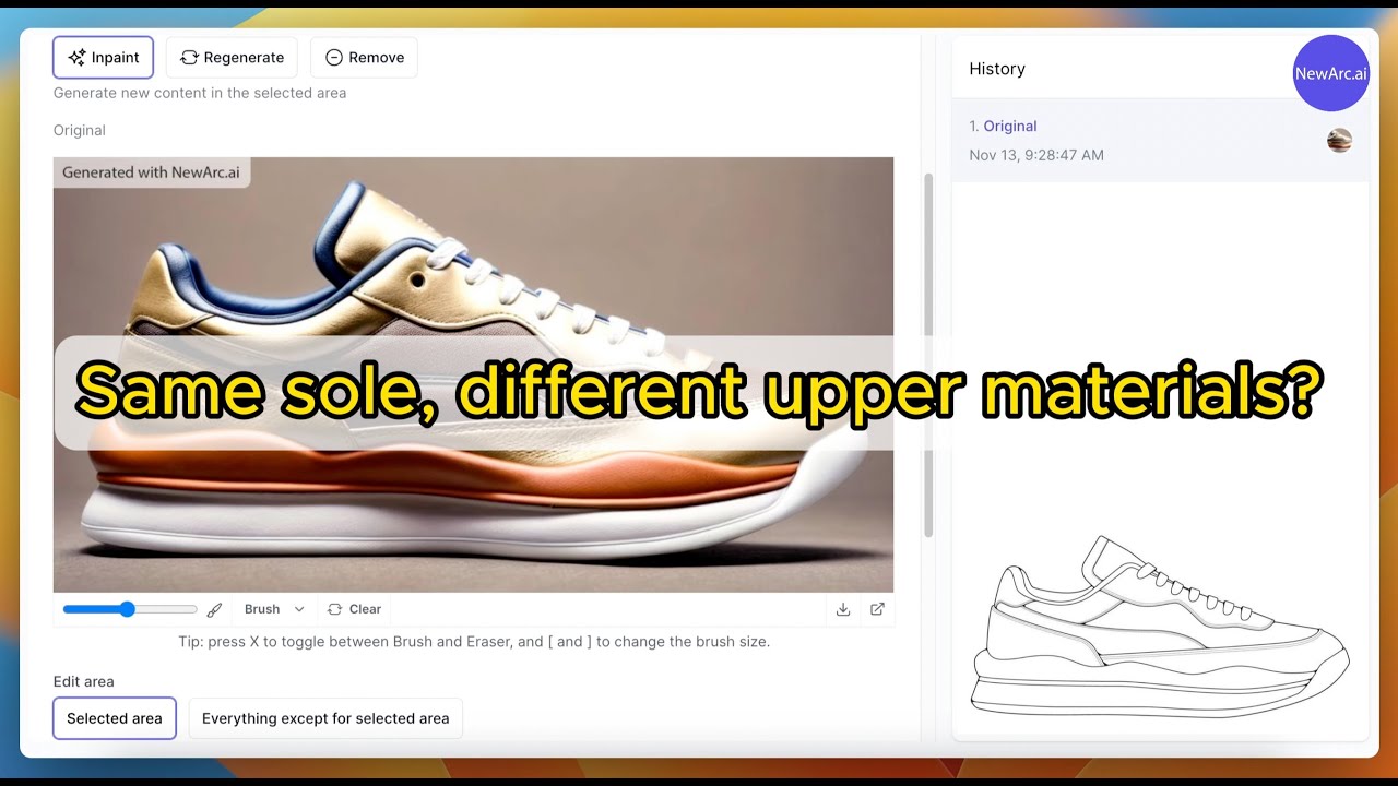 Stick to Your Sketch: Inpainting with NewArc.ai for design clothes and sneaker design