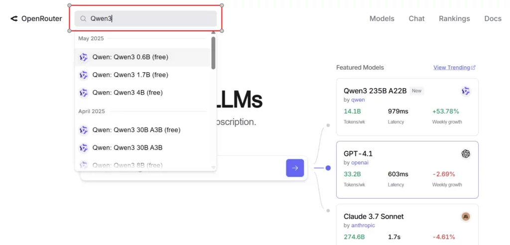 Accessing Qwen3 via OpenRouter API