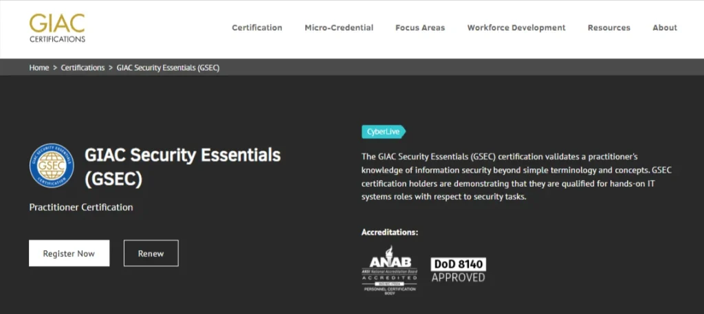 GIAC Security Essentials (GSEC) – SANS Institute