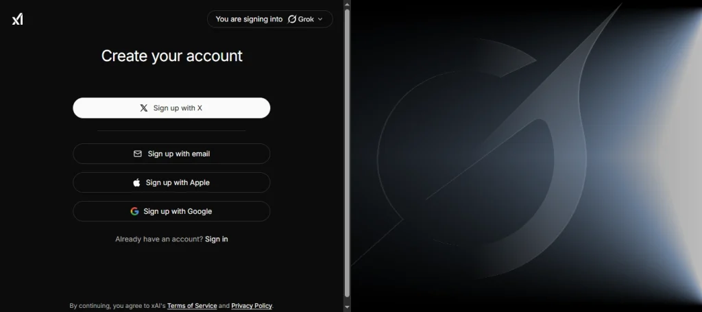 Grok 4 Sign-Up Page