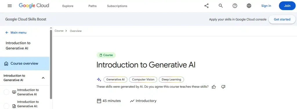 Introduction to Generative AI – Google Cloud Skills Boost