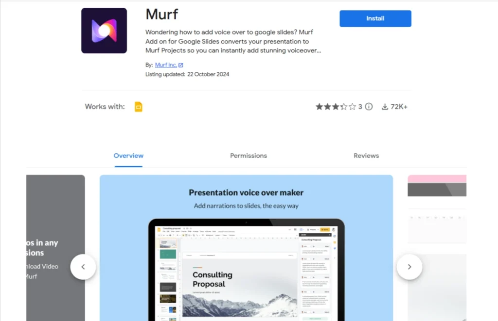 Murf voice over google extension