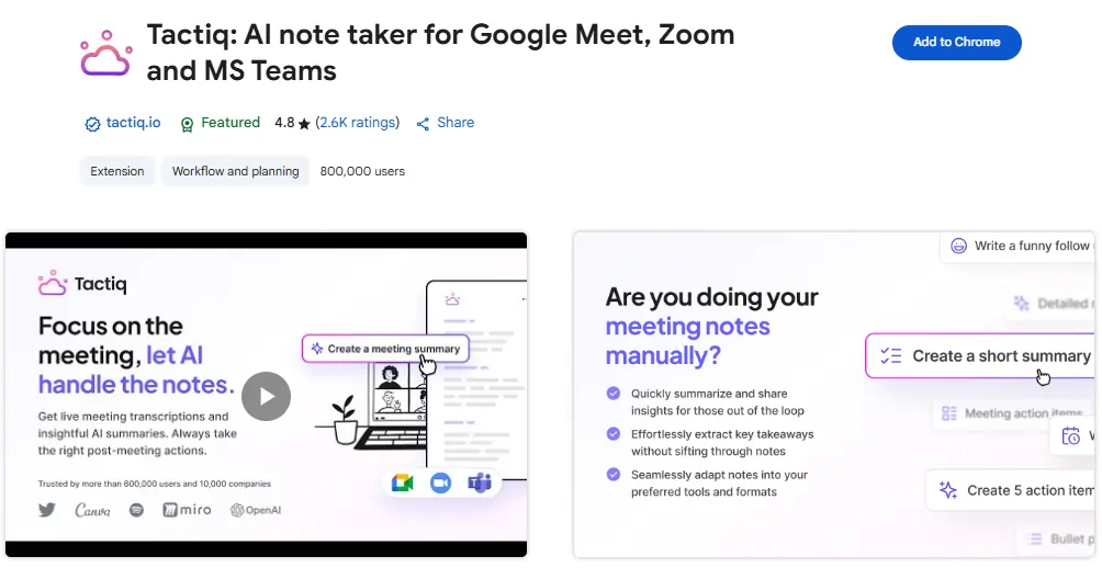 Tactiq AI Chrome Extension