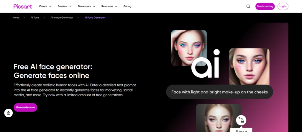 Picsart's AI Face Generator