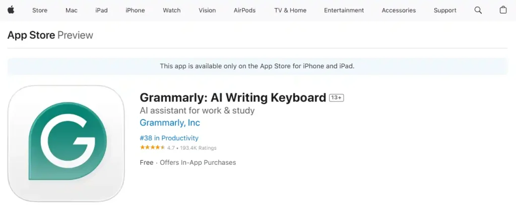Grammarly AI Assistant for iPhone